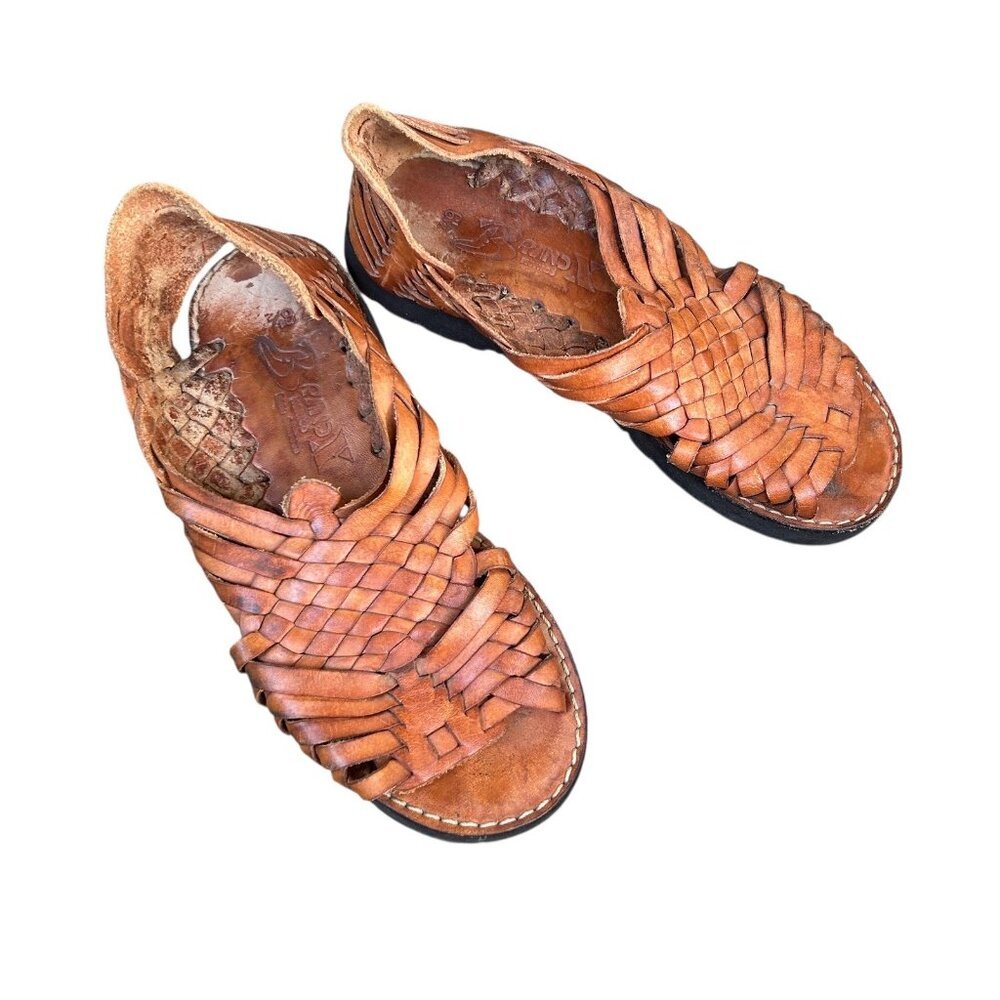 Brand X Mexican Huaraches Copper Brown Woven Leather Size 6.5 - Picture 2 of 10